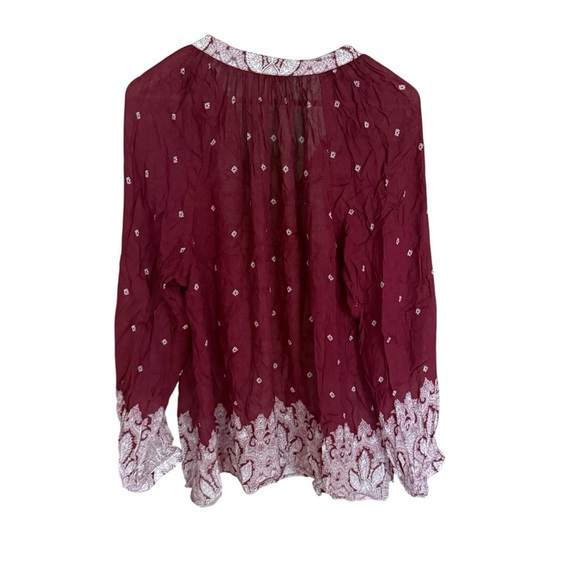 Lucky Brand Womens Border Print Peasant Tunic Top Blouse Size Large 1X Maroon - Picture 7 of 11